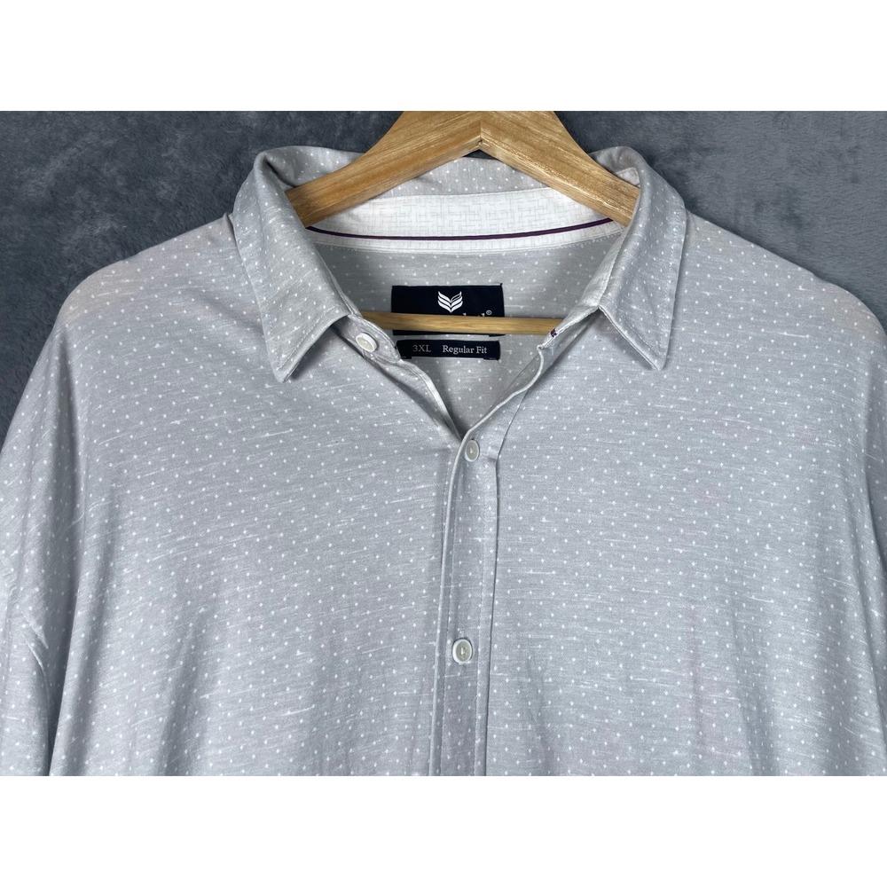Buttercloth Mens 3XL Regular Fit Long Sleeve Button Down Knit Shirt Grey Dot